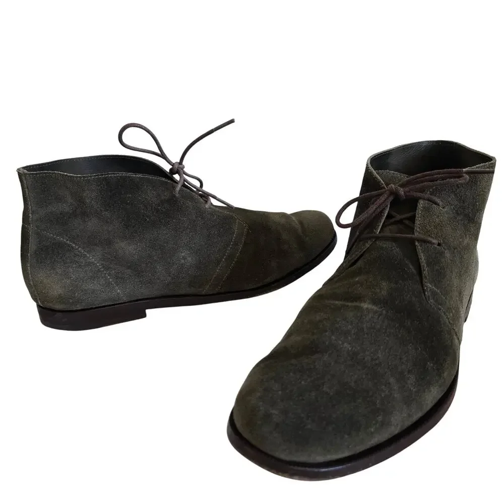Velasca Mens Dark Green Suede Leather Ankle Boots Sz-45 US 12 Handmade in Italy
